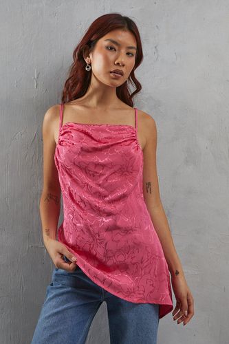 Womens Satin Jacquard Cowl Neck Asymetric Strappy Cami - - 16 - Warehouse - Modalova