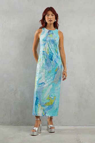 Womens Marble Print Sleeveless Sequin Midi Dress - - 10 - Warehouse - Modalova