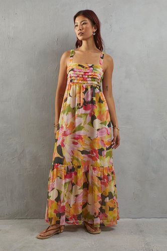Womens Ruched Bust Floral Strappy Tie Back Maxi Dress - - 12 - Warehouse - Modalova
