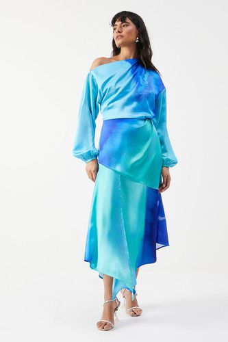 Womens Off Shoulder Satin Ombre Midi Dress - - 10 - Warehouse - Modalova