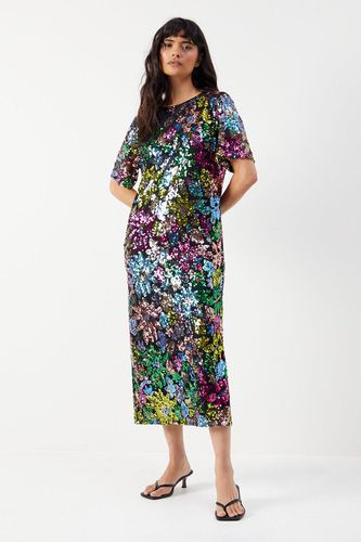 Womens Sequin Embellished Boxy Midi Dress - - 14 - Warehouse - Modalova