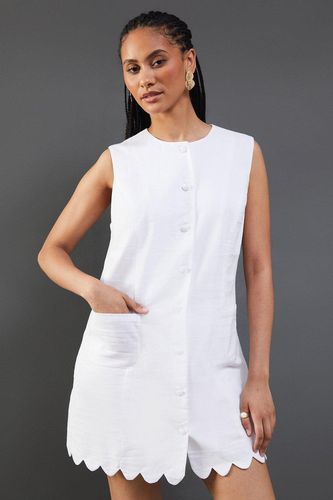 Womens Linen Sleeveless Scallop Hem Button Mini Dress - - 12 - Warehouse - Modalova