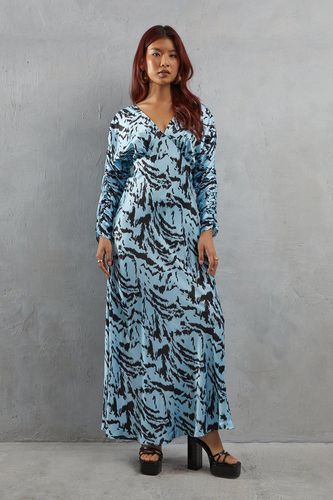 Womens Zebra Satin Batwing Bias Midi Dress - - 10 - Warehouse - Modalova