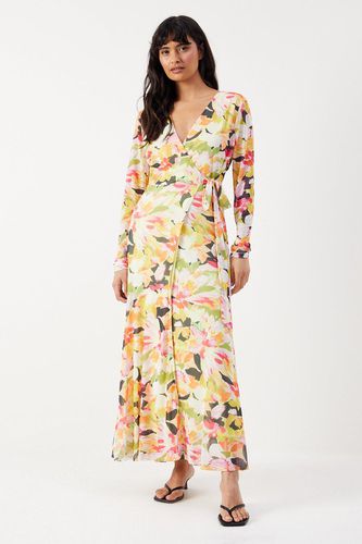 Womens Bloom Floral Mesh Asymmetric Seam Wrap Midi Dress - - 10 - Warehouse - Modalova