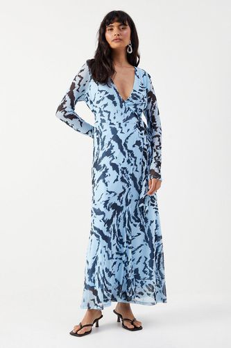 Womens Zebra Mesh Asymmetric Seam Wrap Midi Dress - - 16 - Warehouse - Modalova