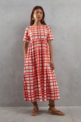 Womens Printed Check Poplin Chuck On Smock Midi Dress - - 12 - Warehouse - Modalova