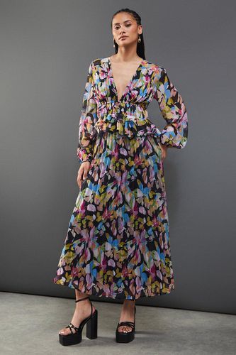 Womens Floral Chiffon Frill Waist Pleated Midaxi Dress - - 16 - Warehouse - Modalova