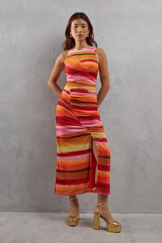 Womens Watercolour Mesh Sleeveless Channel Detail Fitted Midi Dress - - 10 - Warehouse - Modalova