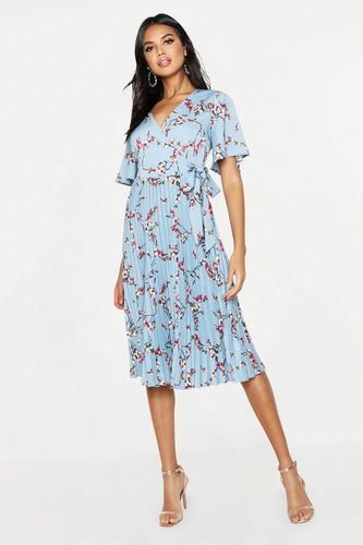 Womens Floral Print Pleated Midi Skater Dress - - 8 - boohoo - Modalova