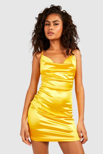 Womens Satin Cowl Front Bodycon Dress - - 14 - boohoo - Modalova