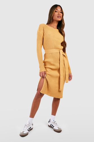 Womens Rib Knit Tie Waist Midaxi Dress - - S - boohoo - Modalova