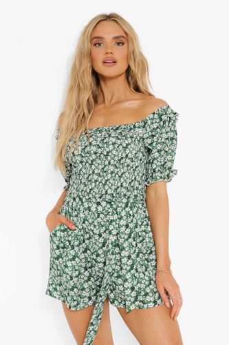 Womens Ditsy Floral Off The Shoulder Belted Playsuit - - 14 - boohoo - Modalova