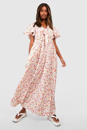 Womens Floral Frill Sleeve Plunge Maxi Dress - - 8 - boohoo - Modalova