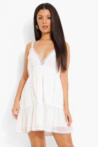 Womens Dobby Mesh Crochet Edge Strappy Swing Dress - - 10 - boohoo - Modalova