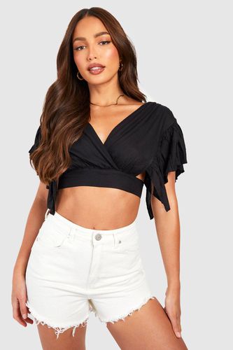 Womens Tall High Waisted Frayed Hem Basic Denim Shorts - - 14 - boohoo - Modalova