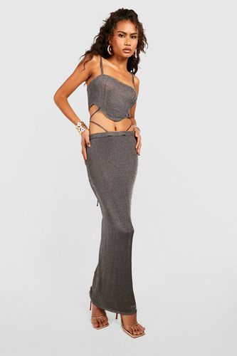 Womens Metallic Knitted Crop Corset Top And Maxi Skirt Set - - M - boohoo - Modalova