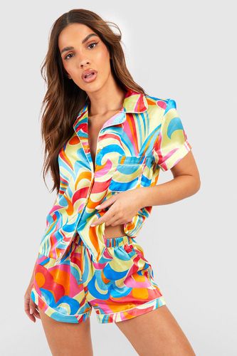 Womens Abstract Print Satin Pyjama Short Set - - 10 - boohoo - Modalova