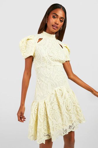 Womens Premium Crochet Lace Puff Sleeve Mini Dress - - 14 - boohoo - Modalova