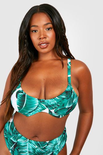 Womens Plus Essentials Leaf Print Underwired Bikini Top - - 16 - boohoo - Modalova