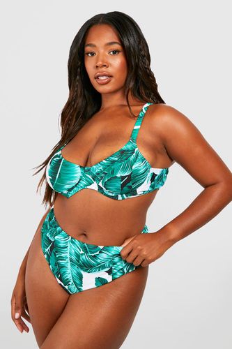 Womens Plus Essentials Leaf Print High Waist Bikini Brief - - 18 - boohoo - Modalova