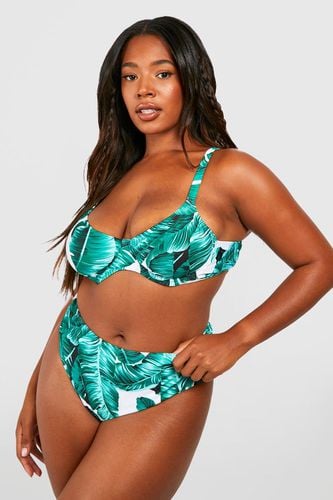 Womens Plus Essentials Leaf Print High Waist Bikini Brief - - 28 - boohoo - Modalova