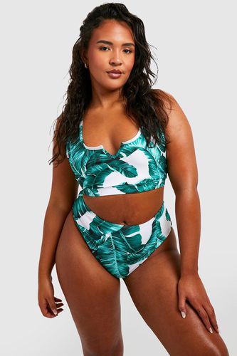 Womens Plus Essentials Leaf Print Notch Front Bikini Top - - 16 - boohoo - Modalova