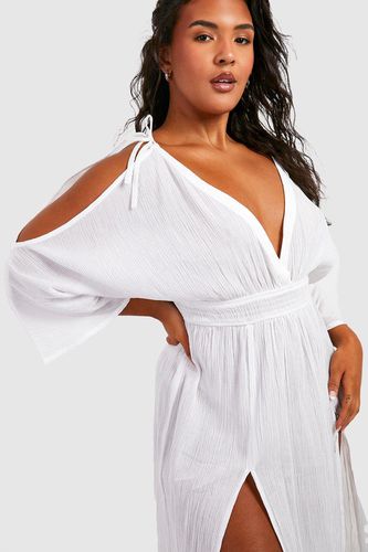 Womens Plus Cheesecloth Cold Shoulder Maxi Beach Dress - - 16 - boohoo - Modalova