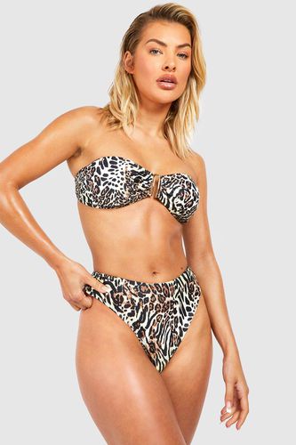 Womens Leopard Gold Trim High Waist Bikini Set - - 10 - boohoo - Modalova