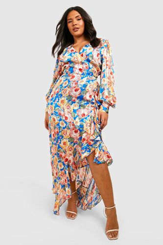 Womens Plus Floral Ruffle Wrap Maxi Dress - - 20 - boohoo - Modalova