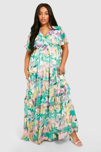 Womens Plus Floral Print Angel Sleeve Maxi Dress - - 28 - boohoo - Modalova