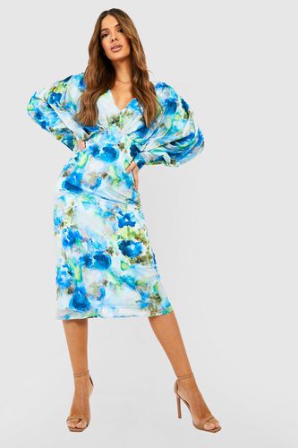 Womens Floral Chiffon Blouson Sleeve Midi Dress - - 10 - boohoo - Modalova