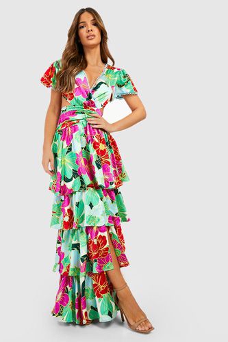Womens Printed Ruffle Tiered Cut Out Maxi Dress - - 12 - boohoo - Modalova