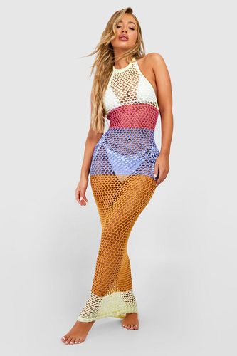 Womens Colour Block Stripe Crochet Maxi Beach Dress - - M - boohoo - Modalova
