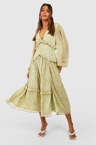 Womens Ditsy Floral Waist Detail Midi Dress - - 18 - boohoo - Modalova