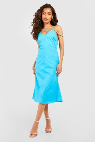 Womens Strappy Detail V Neck Linen Midi Dress - - 12 - boohoo - Modalova