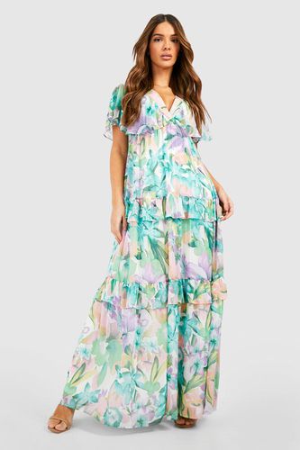 Womens Floral Print Angel Sleeve Maxi Dress - - 18 - boohoo - Modalova