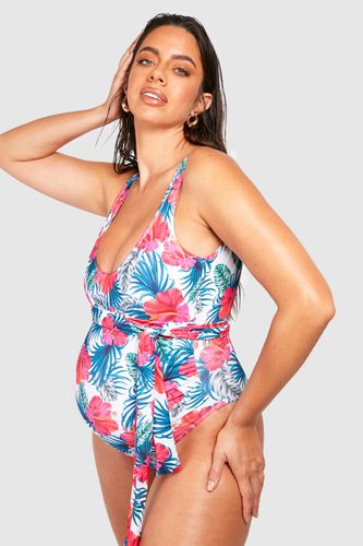 Womens Maternity Floral Tie Waist Swimsuit - - 14 - boohoo - Modalova