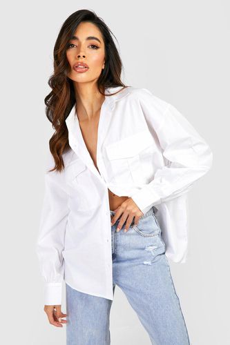 Womens Oversized Cotton Poplin Utility Shirt - - 10 - boohoo - Modalova