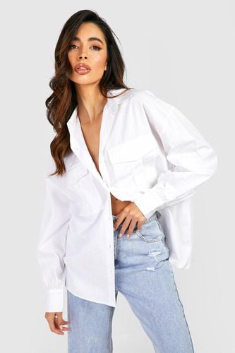 Womens Oversized Cotton Poplin Utility Shirt - - 14 - boohoo - Modalova