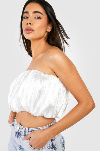 Womens Puffball Satin Bandeau Top - - 12 - boohoo - Modalova