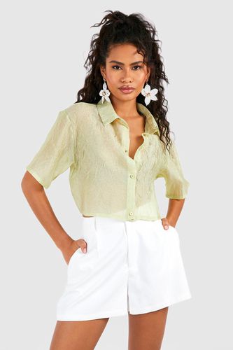 Womens Crinkle Sheer Boxy Crop Shirt - - 12 - boohoo - Modalova