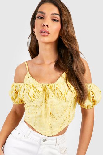 Womens Broderie Anglaise Pointed Hem Corset Strappy Top - - 16 - boohoo - Modalova