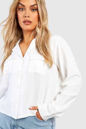 Womens Plus Linen Oversized Pocket Utility Shirt - - 28 - boohoo - Modalova
