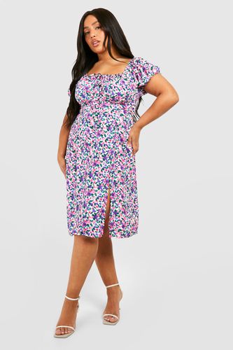 Womens Plus Floral Puff Sleeve Split Midi Dress - - 18 - boohoo - Modalova