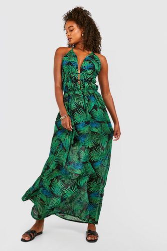 Womens Tall Plunge Front Palm Print Maxi Dress - - 6 - boohoo - Modalova