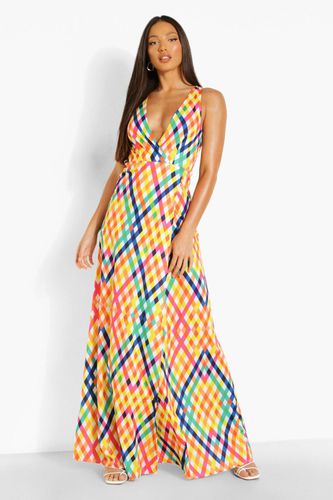 Womens Tall Rainbow Gingham Wrap Tie Maxi Dress - - 8 - boohoo - Modalova