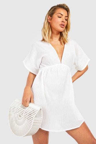 Womens Cotton Flutter Sleeves Plunge Beach Dress - - L - boohoo - Modalova