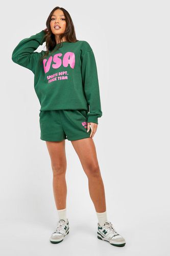 Womens Usa Slogan jumper Short Tracksuit - - L - boohoo - Modalova