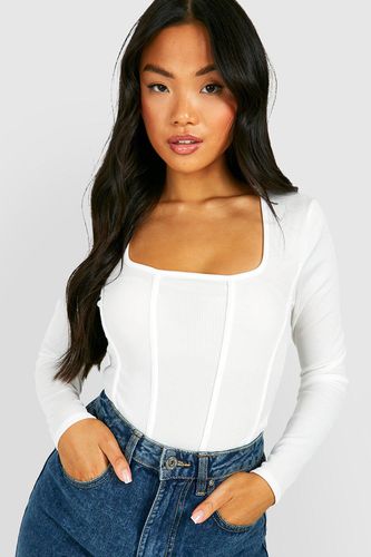 Womens Petite Rib Corset Bodysuit - - 14 - boohoo - Modalova