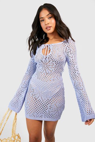 Womens Petite Floral Crochet Knit Flare Sleeve Mini Dress - - XL - boohoo - Modalova